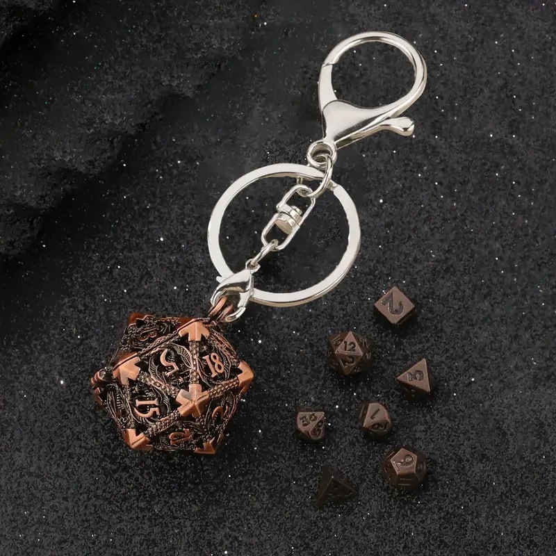Bakarna D20 kocka s šupljim zmajem, set privjesaka za ključeve