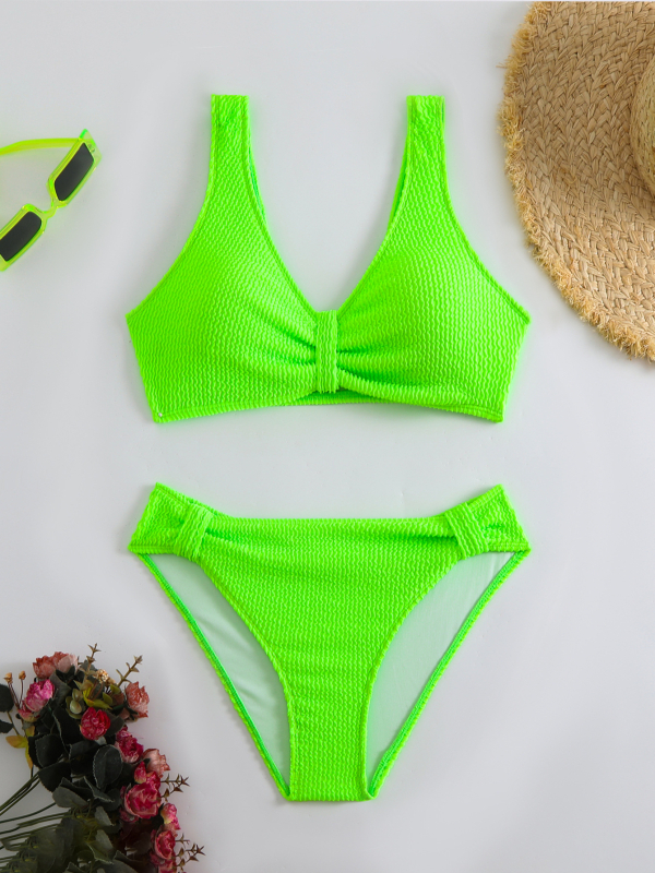 Dvodijelni bikini, visokog struka, jednobojni, prekrivanje trbuha, s umetkom za grudi, model 2025