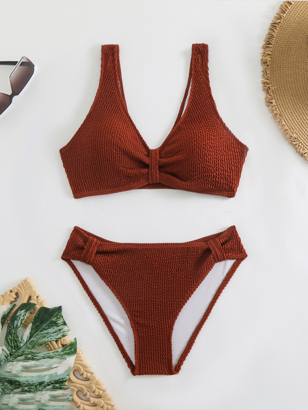Dvodijelni bikini, visokog struka, jednobojni, prekrivanje trbuha, s umetkom za grudi, model 2025