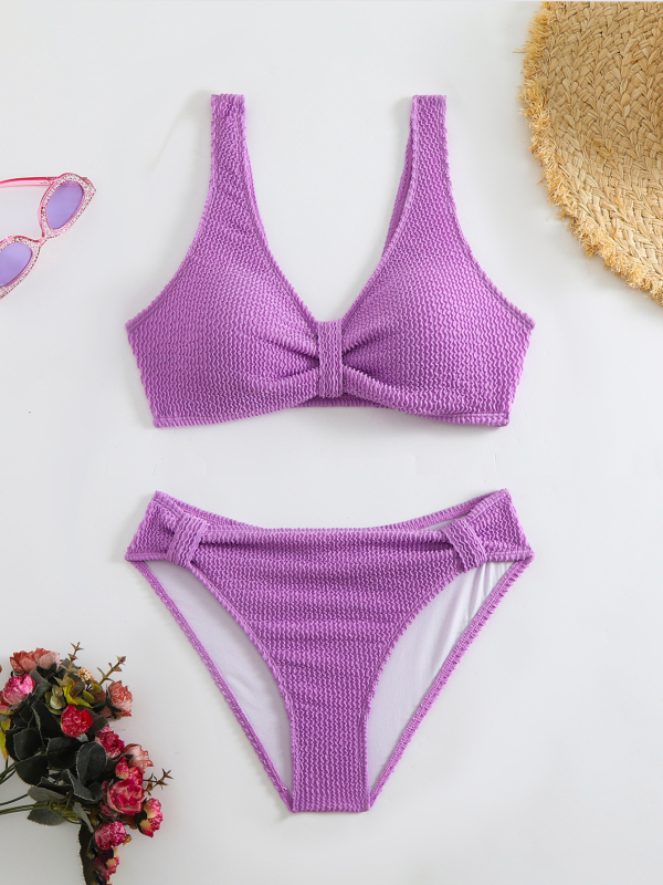 Dvodijelni bikini, visokog struka, jednobojni, prekrivanje trbuha, s umetkom za grudi, model 2025