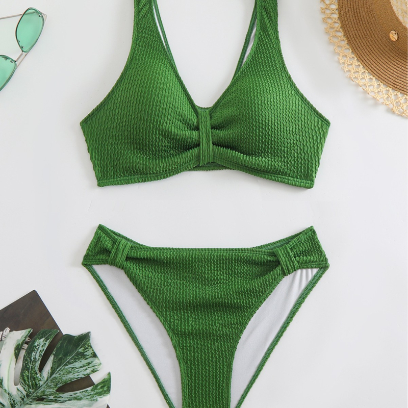 Dvodijelni bikini, visokog struka, jednobojni, prekrivanje trbuha, s umetkom za grudi, model 2025