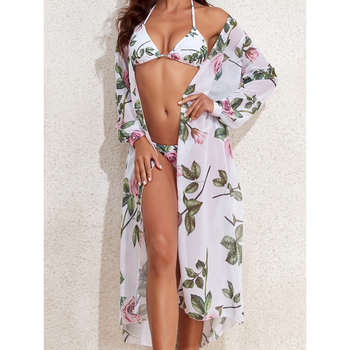 Trīsdaļīgs tīkla peldkostīms ar drukātu rakstu, krūšu spilventiņš, bez tērauda atbalsta, poliesters 85% ar pildījumu 85%, 300 g/m2, pludmales peldēšanai