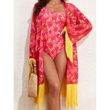 Trīsdaļīgs tīkla peldkostīms ar drukātu rakstu, krūšu spilventiņš, bez tērauda atbalsta, poliesters 85% ar pildījumu 85%, 300 g/m2, pludmales peldēšanai