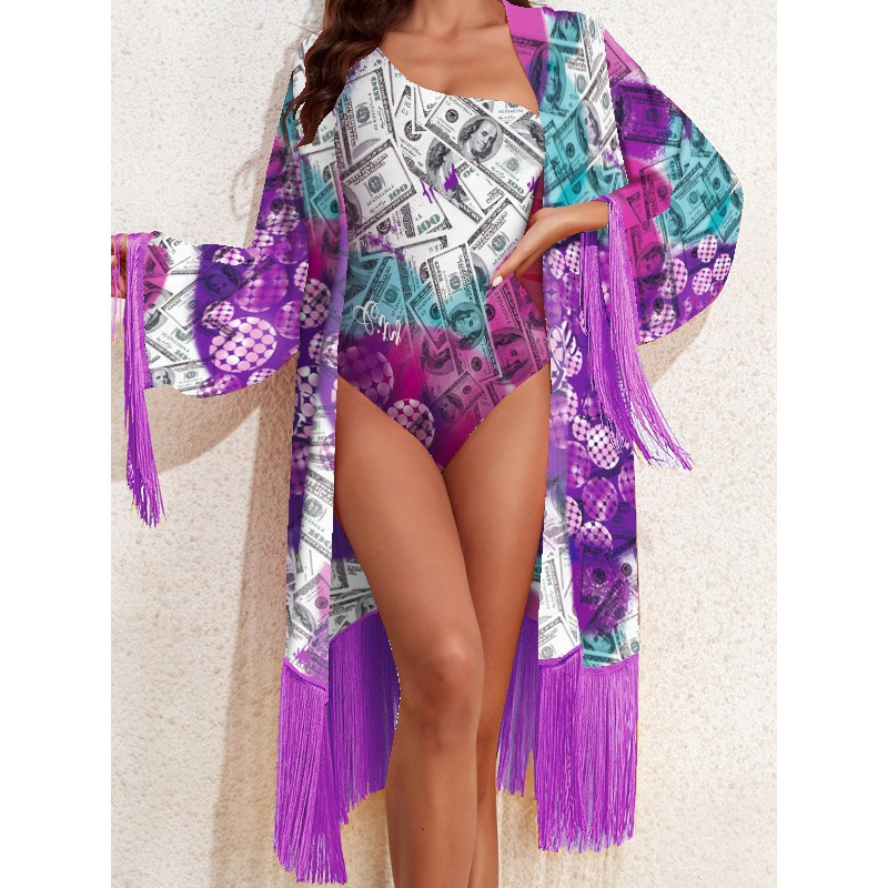 Trīsdaļīgs tīkla peldkostīms ar drukātu rakstu, krūšu spilventiņš, bez tērauda atbalsta, poliesters 85% ar pildījumu 85%, 300 g/m2, pludmales peldēšanai