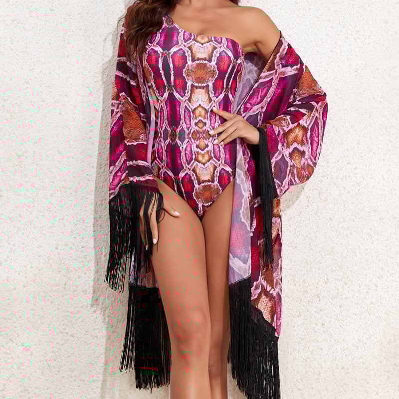 Trīsdaļīgs tīkla peldkostīms ar drukātu rakstu, krūšu spilventiņš, bez tērauda atbalsta, poliesters 85% ar pildījumu 85%, 300 g/m2, pludmales peldēšanai