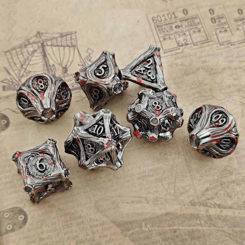 D20 täringud, tsink-sulam, 20-küljeline metallist täring, 195 g, 50 tükki karp