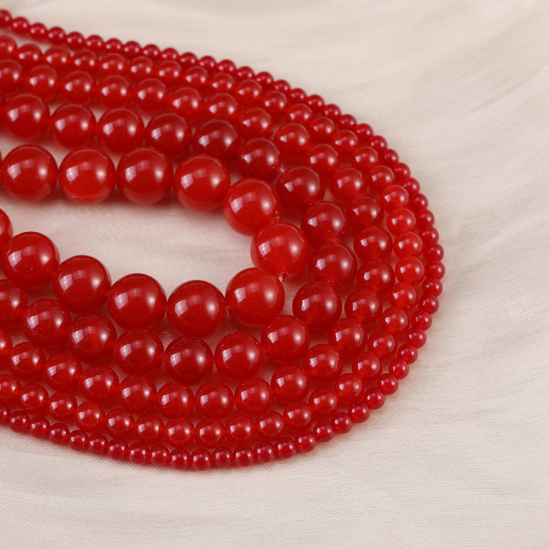 Prirodne crvene ahat kuglice – slobodne perle za DIY nakit, materijali od prirodnog kamena