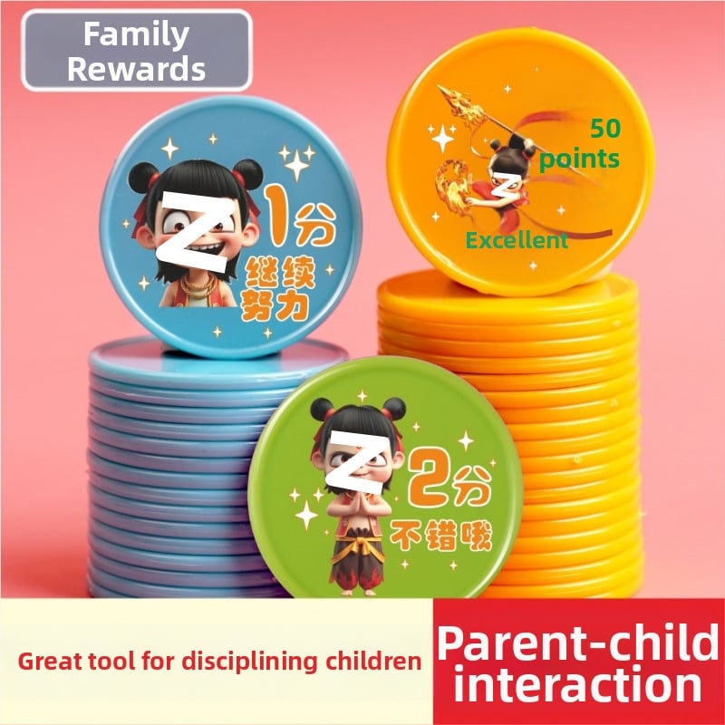 Plastmasas rotaļlietu monētas balvām bērniem — multfilmas ģimenes motīvs, klases apmaiņas tokeni, melamīns