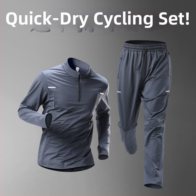 Vīriešu velosporta komplekts — brīva piegriezuma tops un bikses, ātri žūstošs, rudens–ziemas aprīkojums