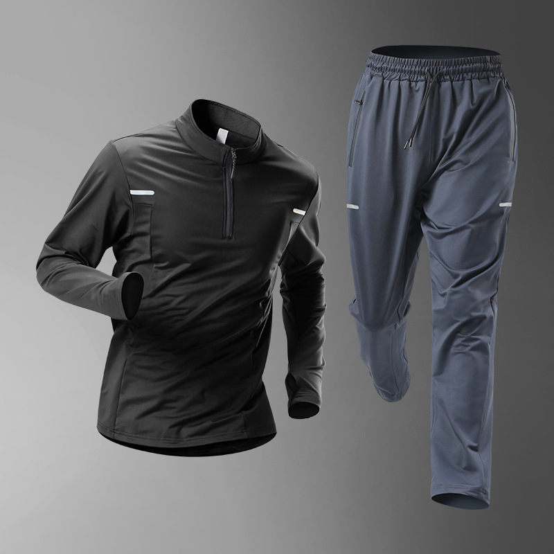 Vīriešu velosporta komplekts — brīva piegriezuma tops un bikses, ātri žūstošs, rudens–ziemas aprīkojums