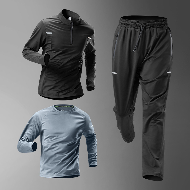 Vīriešu velosporta komplekts — brīva piegriezuma tops un bikses, ātri žūstošs, rudens–ziemas aprīkojums