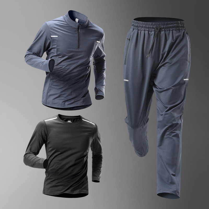 Vīriešu velosporta komplekts — brīva piegriezuma tops un bikses, ātri žūstošs, rudens–ziemas aprīkojums