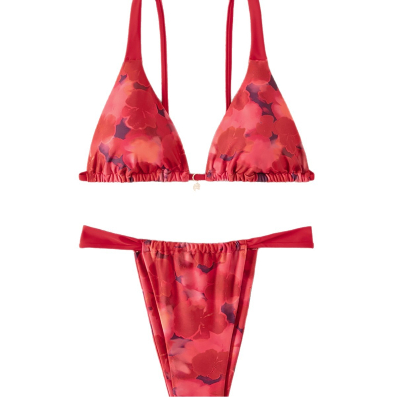 Ženski dvodijelni bikini – print s lomljenim cvijećem, visoka elastičnost, bez rukava, s umetnim jastučićima za dojke