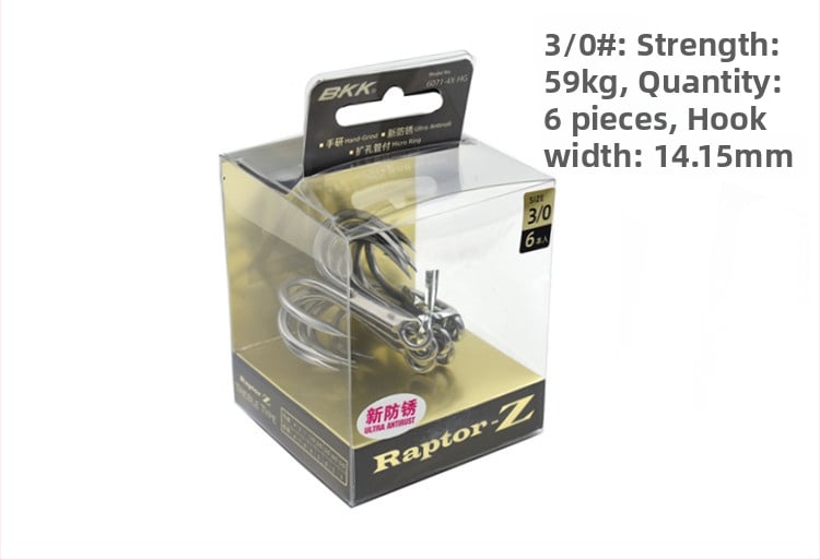 BKK jūras zvejai āķis, modeļa 6071-4X-HG, ar trim āķiem, četrkārtīgs stiprinājums, pretkorozijas materiāls