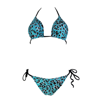 Divdaļīgs bikini ar leoparda rakstu, polsterēta augšdaļa, bez piedurknēm, neilons-elastāns 82/18, oderējums poliestera-elastāns 18, 110 g/m2