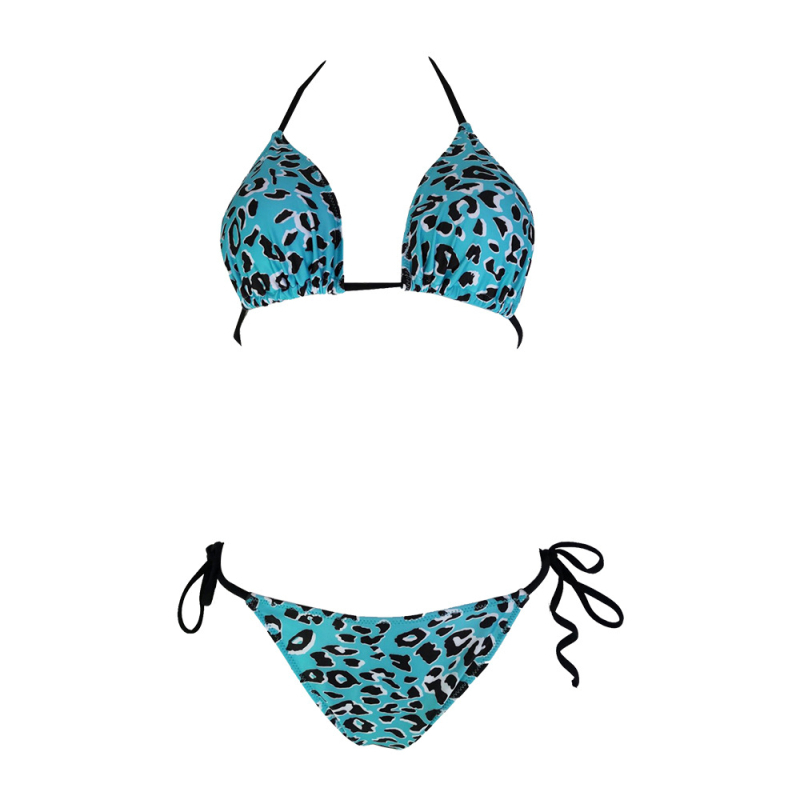 Divdaļīgs bikini ar leoparda rakstu, polsterēta augšdaļa, bez piedurknēm, neilons-elastāns 82/18, oderējums poliestera-elastāns 18, 110 g/m2