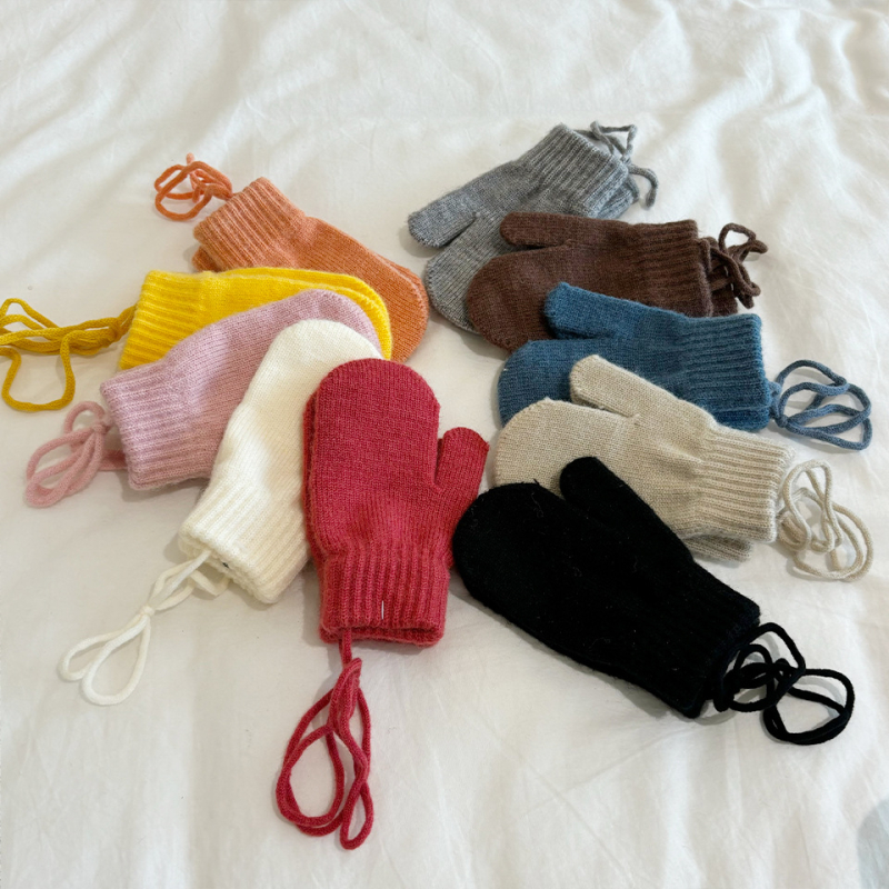 Bērnu cimdi ziemai korejas stilā, siltie adīti cimdi, vecums 1-4 gadi, abpusēji piemēroti, vienkrāsains raksts