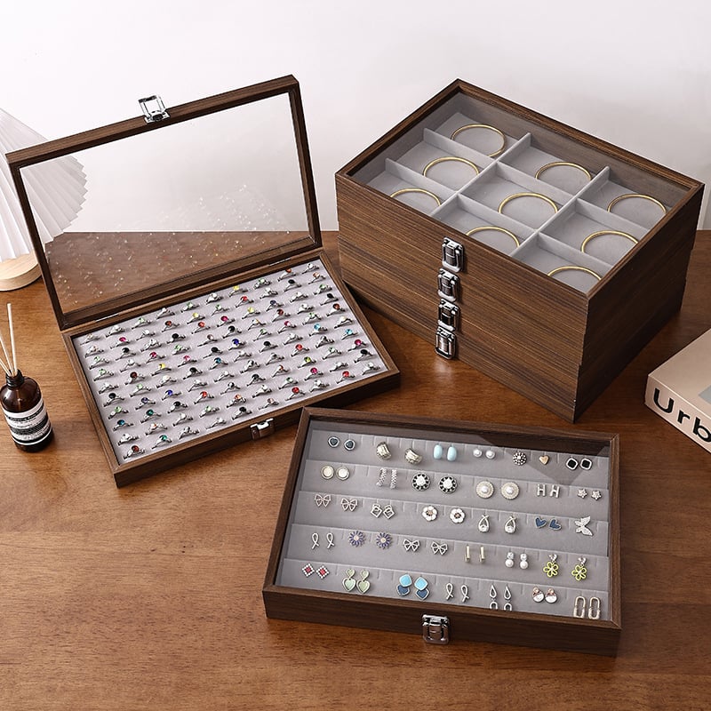 Medinė juvelyrinių dirbinių dėžutė su dangčiu, dulkių ir drėgmei atspari, staliniam naudojimui, 1 aukštas, klasikinio Kinijos stiliaus