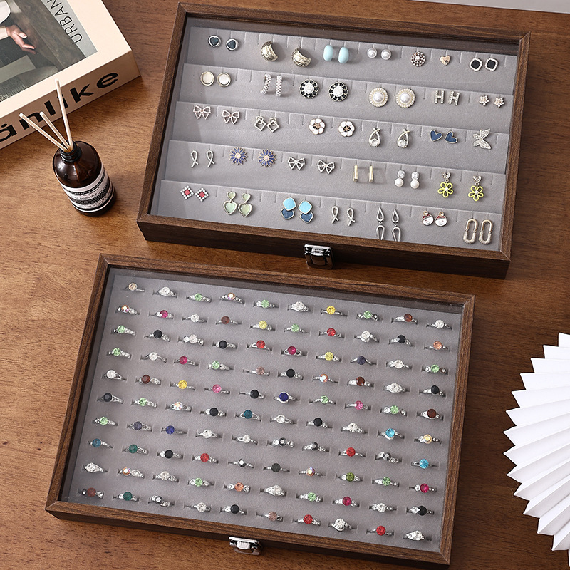 Medinė juvelyrinių dirbinių dėžutė su dangčiu, dulkių ir drėgmei atspari, staliniam naudojimui, 1 aukštas, klasikinio Kinijos stiliaus