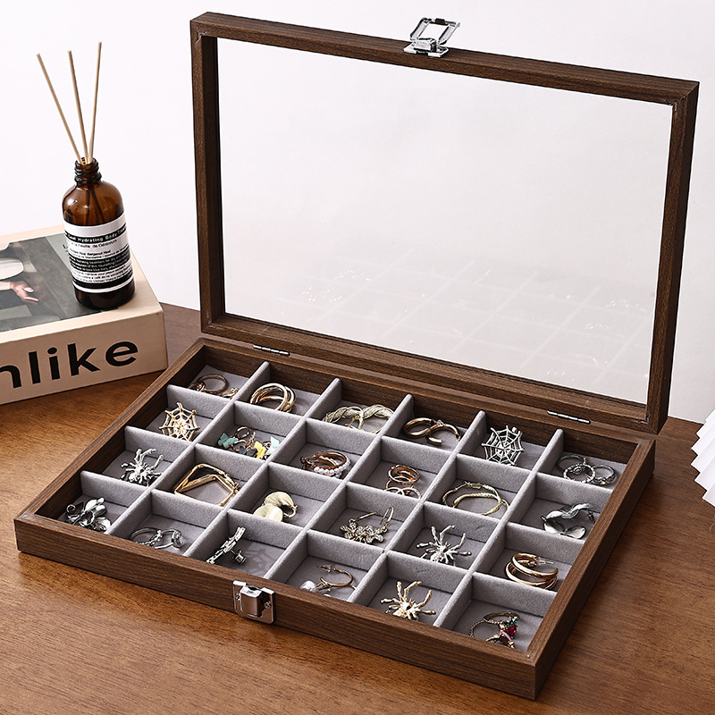 Medinė juvelyrinių dirbinių dėžutė su dangčiu, dulkių ir drėgmei atspari, staliniam naudojimui, 1 aukštas, klasikinio Kinijos stiliaus