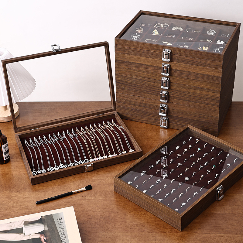 Medinė juvelyrinių dirbinių dėžutė su dangčiu, dulkių ir drėgmei atspari, staliniam naudojimui, 1 aukštas, klasikinio Kinijos stiliaus