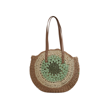 Ümmargune õlekõrrest kootud õla kott – linnalik lihtne stiil, tõmblukk kinnitusega, laminoid sisemus, üks õlarihm, kevad 2025