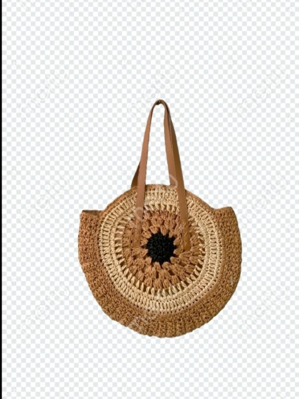 Ümmargune õlekõrrest kootud õla kott – linnalik lihtne stiil, tõmblukk kinnitusega, laminoid sisemus, üks õlarihm, kevad 2025