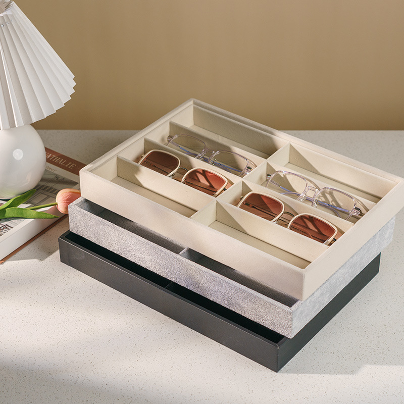 Akinų ir laikrodžių saugyklos dėžutė su dangteliu, 8 skyriai, dulkėms atspari stalinė saugykla