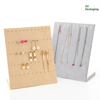 Vertikāls L-formas juvelierizstrādājumu stends auskarām un kaklariem — samta apvalks, kompozītmateriāls, mākslas vēja stils