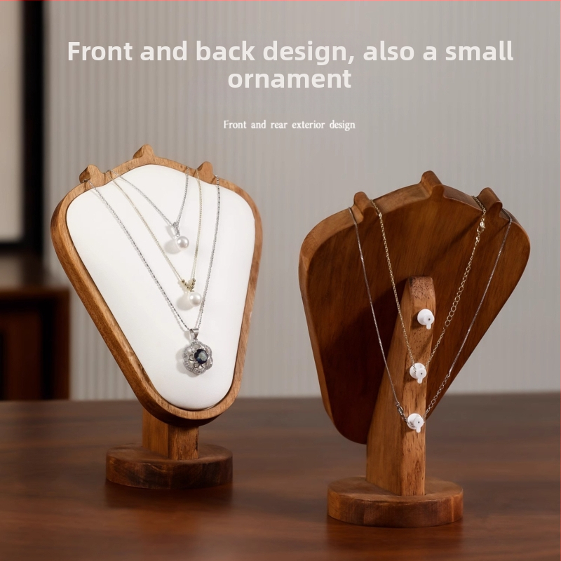 Stojan na náhrdelník z dreva s textúrou vlašského orecha – stolný display šperkov, moderný minimalistický štýl, 1 úroveň