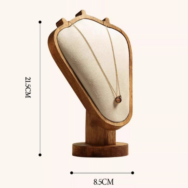 Riešutmedžio rašto kaklo papuošalų demonstravimo stovas – stalinis juvelyrikos ekspozicijos laikiklis, modernus minimalistinis stilius, 1 lygis