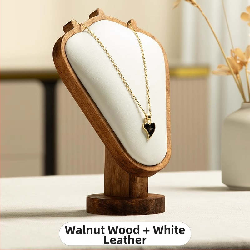 Riešutmedžio rašto kaklo papuošalų demonstravimo stovas – stalinis juvelyrikos ekspozicijos laikiklis, modernus minimalistinis stilius, 1 lygis