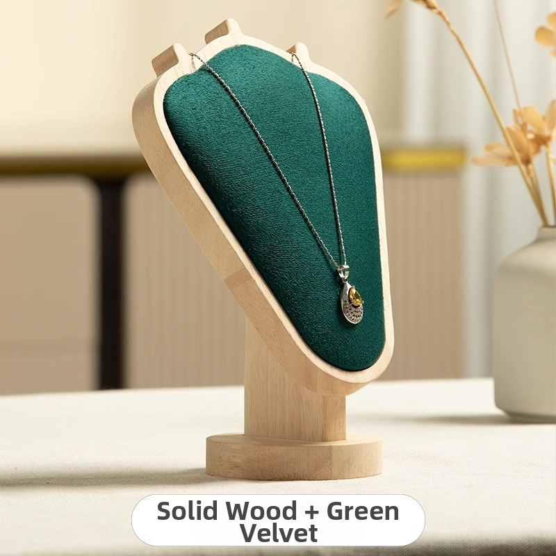 Riešutmedžio rašto kaklo papuošalų demonstravimo stovas – stalinis juvelyrikos ekspozicijos laikiklis, modernus minimalistinis stilius, 1 lygis