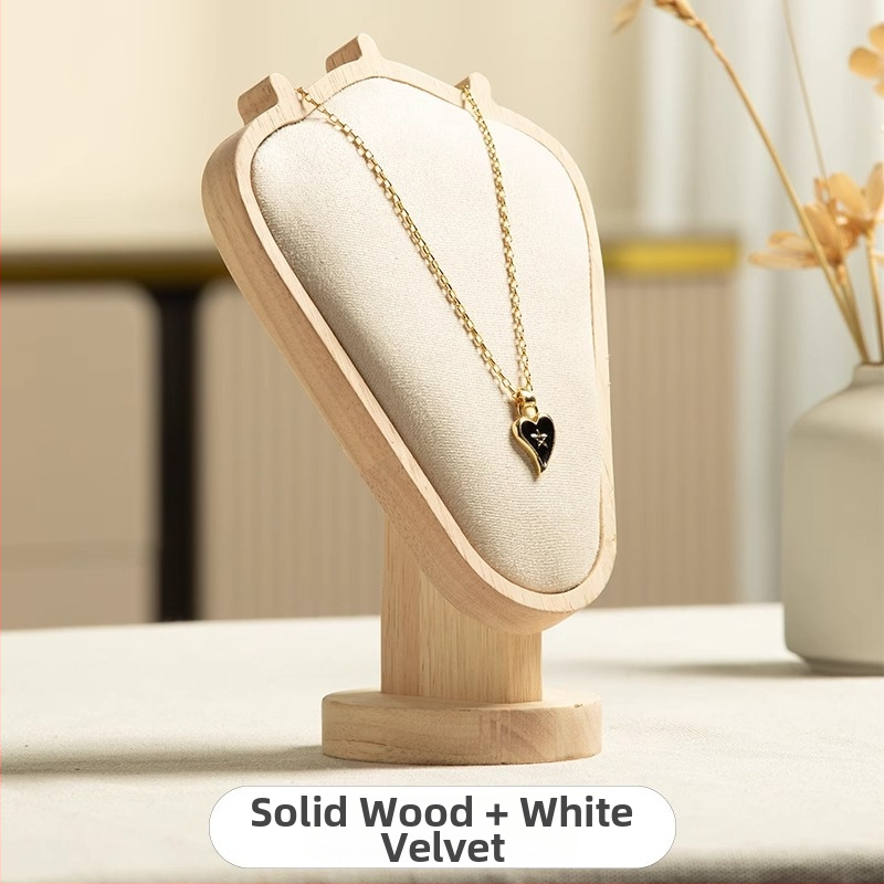 Riešutmedžio rašto kaklo papuošalų demonstravimo stovas – stalinis juvelyrikos ekspozicijos laikiklis, modernus minimalistinis stilius, 1 lygis