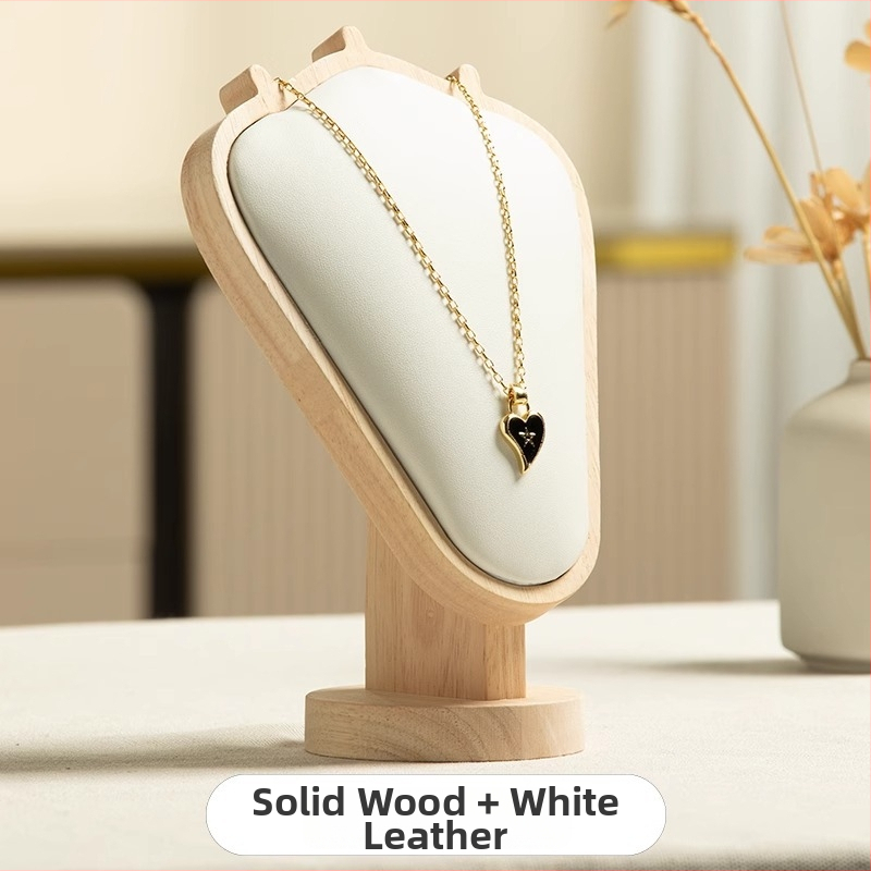 Riešutmedžio rašto kaklo papuošalų demonstravimo stovas – stalinis juvelyrikos ekspozicijos laikiklis, modernus minimalistinis stilius, 1 lygis