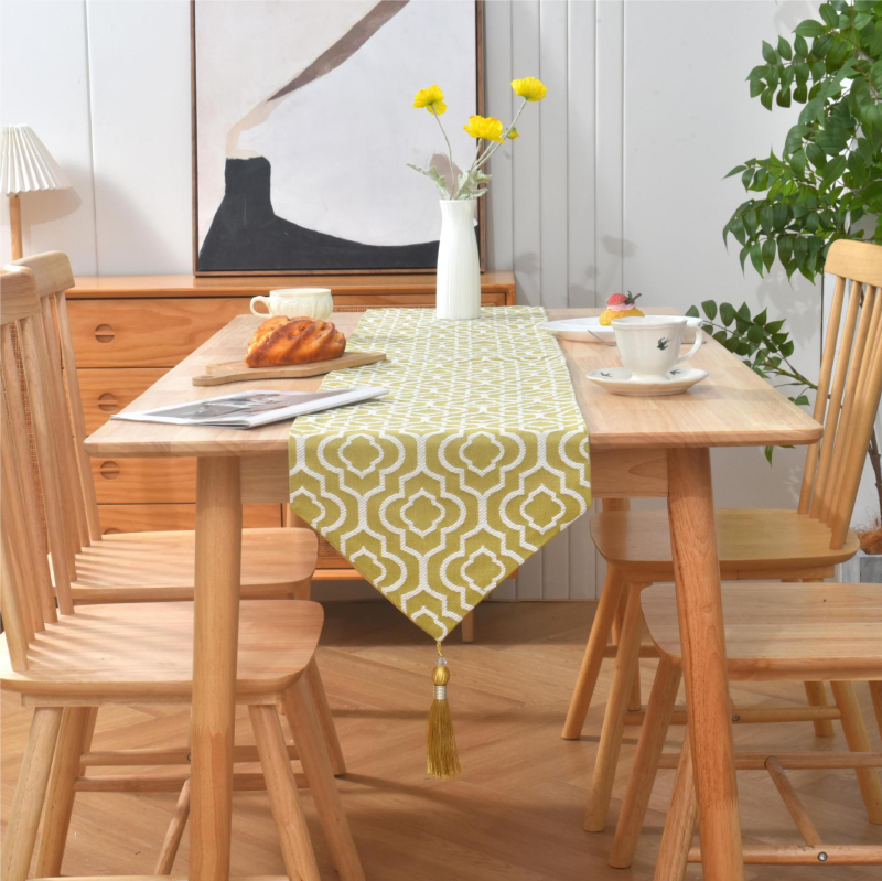 Jacquard stolni runner od poliester-cotton, marokanski stil, geometrijski uzorak, moderan minimalistički dizajn