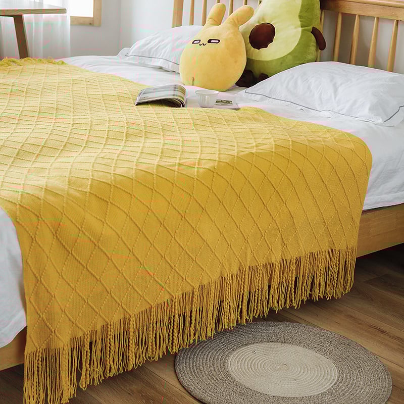 Sofos pledas su nordišku diamantiniu mezginiu, akrilinio pluošto, 500–799 g, visiems metų laikams, šiuolaikinis minimalistinis stilius