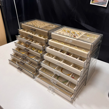 7 sluoksnių papuošalų dėžutė, didelė talpa auskarams ir karolijoms, stalinis saugojimas, dulkių ir drėgmės atspari, plastikas, paprastas modernus dizainas