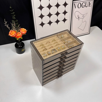 7 sluoksnių papuošalų dėžutė, didelė talpa auskarams ir karolijoms, stalinis saugojimas, dulkių ir drėgmės atspari, plastikas, paprastas modernus dizainas