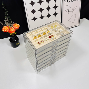 7 sluoksnių papuošalų dėžutė, didelė talpa auskarams ir karolijoms, stalinis saugojimas, dulkių ir drėgmės atspari, plastikas, paprastas modernus dizainas