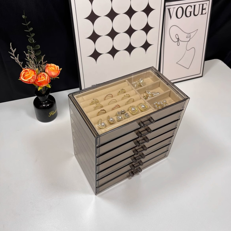 7 sluoksnių papuošalų dėžutė, didelė talpa auskarams ir karolijoms, stalinis saugojimas, dulkių ir drėgmės atspari, plastikas, paprastas modernus dizainas