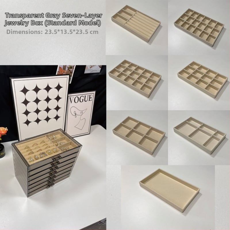 7 sluoksnių papuošalų dėžutė, didelė talpa auskarams ir karolijoms, stalinis saugojimas, dulkių ir drėgmės atspari, plastikas, paprastas modernus dizainas