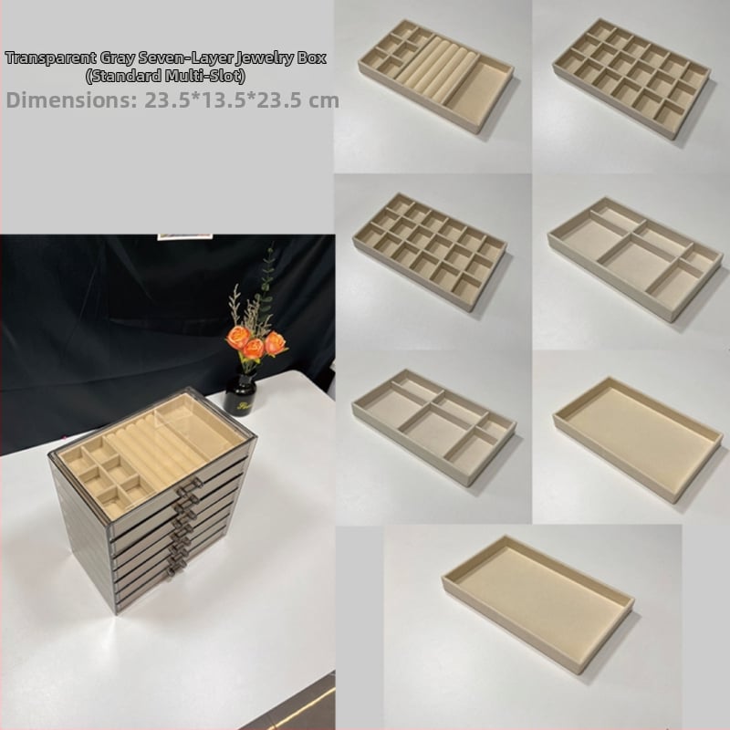 7 sluoksnių papuošalų dėžutė, didelė talpa auskarams ir karolijoms, stalinis saugojimas, dulkių ir drėgmės atspari, plastikas, paprastas modernus dizainas