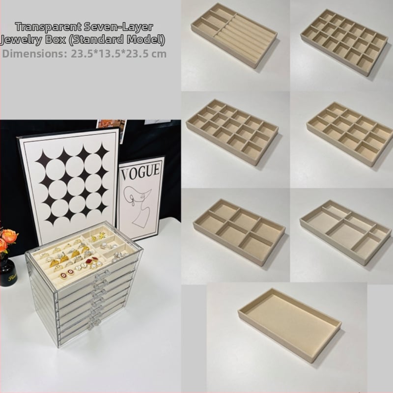 7 sluoksnių papuošalų dėžutė, didelė talpa auskarams ir karolijoms, stalinis saugojimas, dulkių ir drėgmės atspari, plastikas, paprastas modernus dizainas