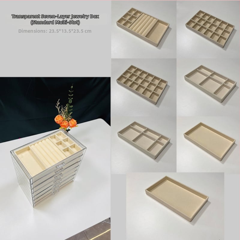7 sluoksnių papuošalų dėžutė, didelė talpa auskarams ir karolijoms, stalinis saugojimas, dulkių ir drėgmės atspari, plastikas, paprastas modernus dizainas