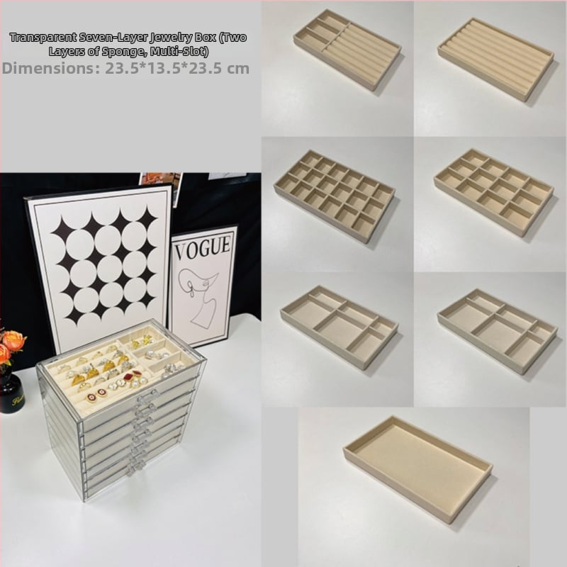 7 sluoksnių papuošalų dėžutė, didelė talpa auskarams ir karolijoms, stalinis saugojimas, dulkių ir drėgmės atspari, plastikas, paprastas modernus dizainas