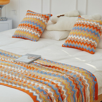 Покривало за края на леглото - етнически стил, ивичен модел, за хотелски интериор, код на продукта dBx6jjp7