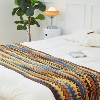 Покривало за края на леглото - етнически стил, ивичен модел, за хотелски интериор, код на продукта dBx6jjp7