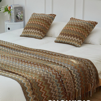 Покривало за края на леглото - етнически стил, ивичен модел, за хотелски интериор, код на продукта dBx6jjp7