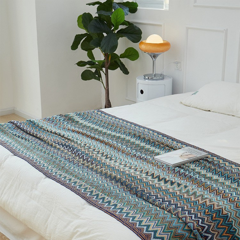 Покривало за края на леглото - етнически стил, ивичен модел, за хотелски интериор, код на продукта dBx6jjp7